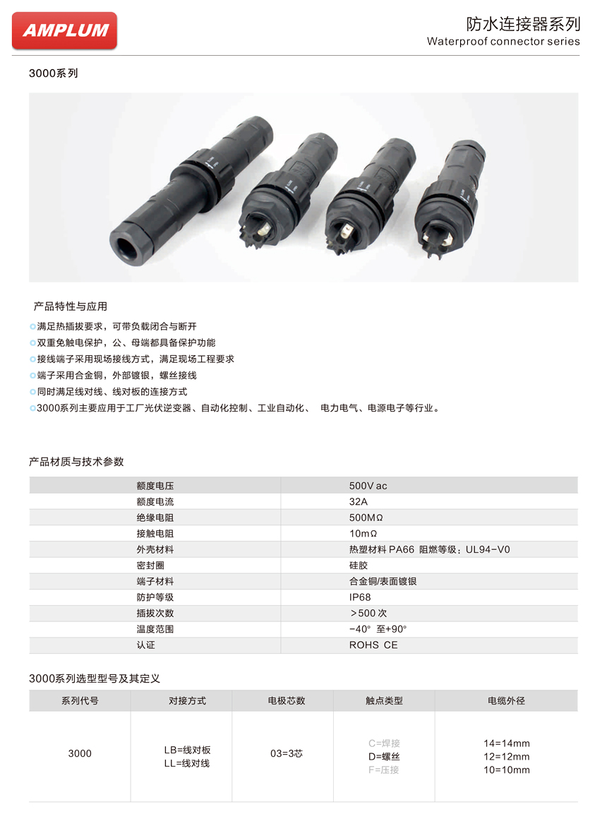 3000系列防水連接器技術(shù)參數(shù)