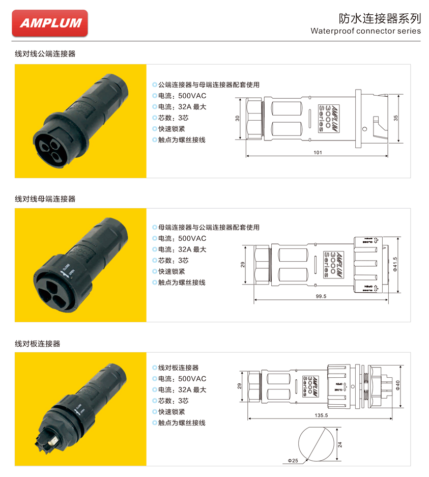 3000系列防水連接器規(guī)格尺寸