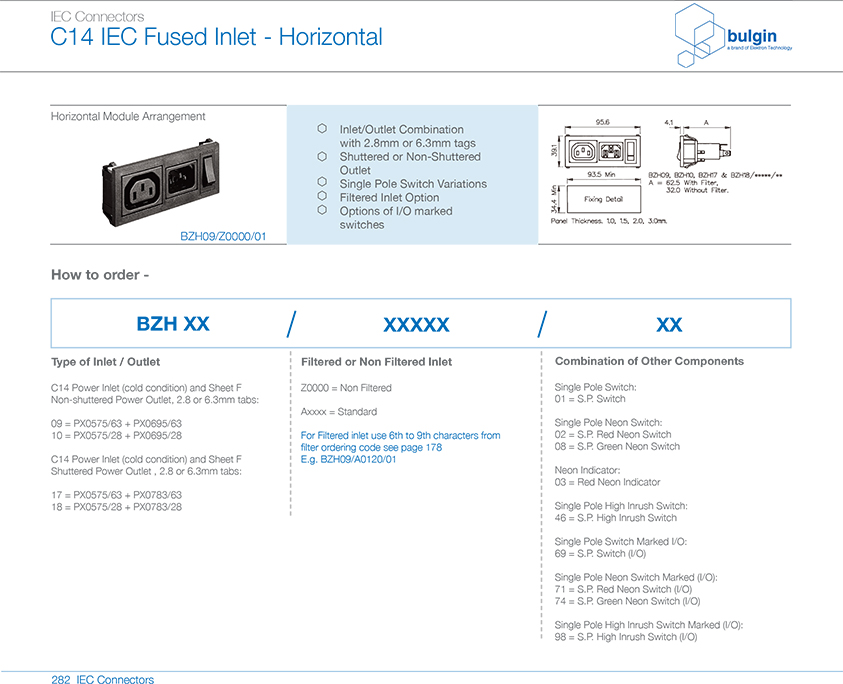 BZH09-Z0000-01水平電源接入模塊規(guī)格尺寸