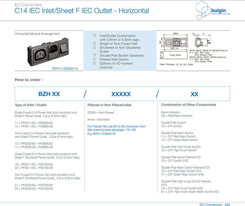BZH11-Z0000-10水平電源接入模塊規(guī)格尺寸