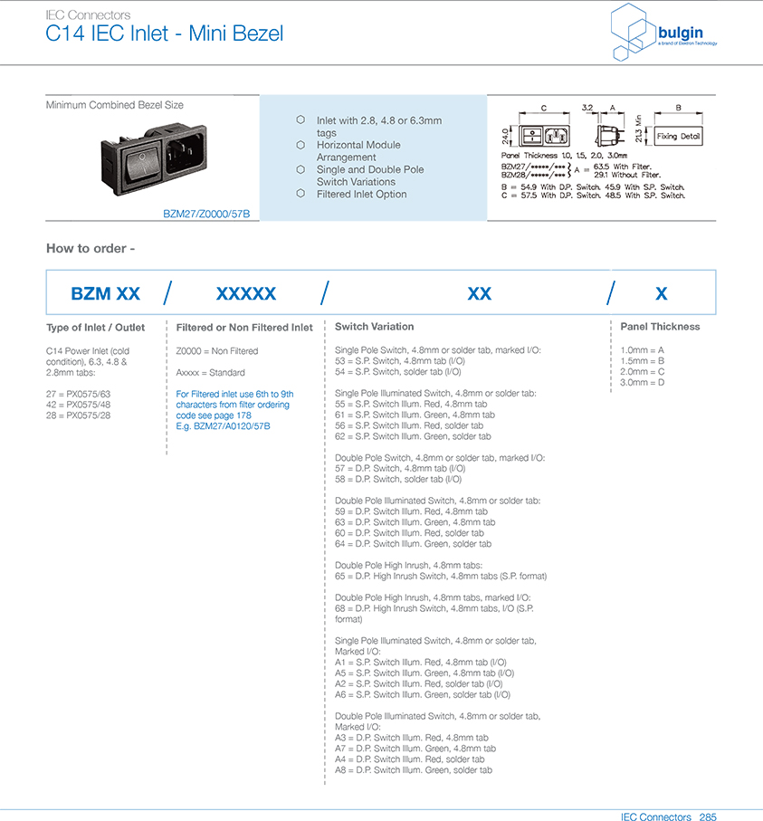 BZM27-Z0000-57B水平電源接入模塊迷你外框規(guī)格尺寸