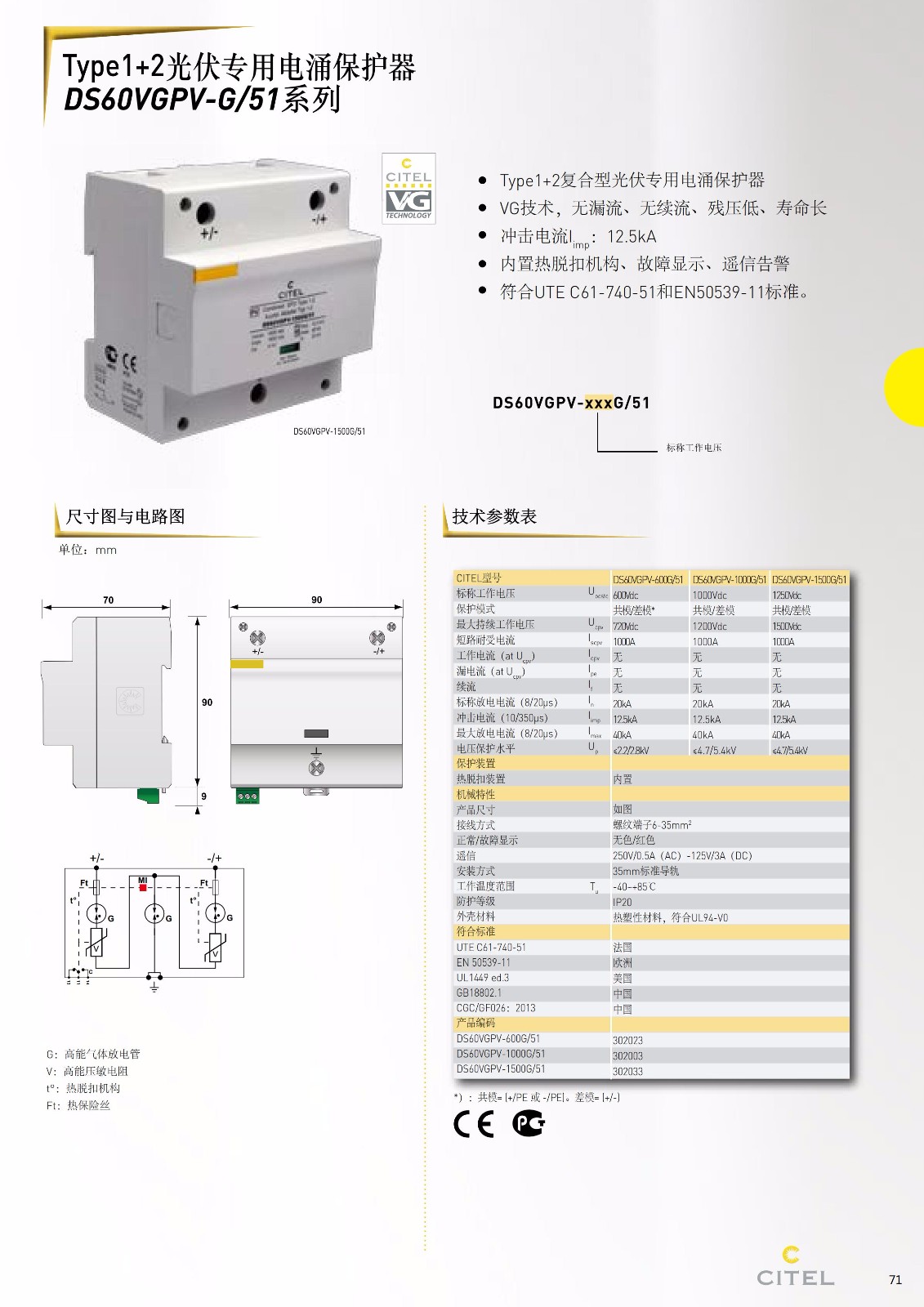 直流防雷器DS60VGPV-xxG-51系列技術(shù)參數(shù)