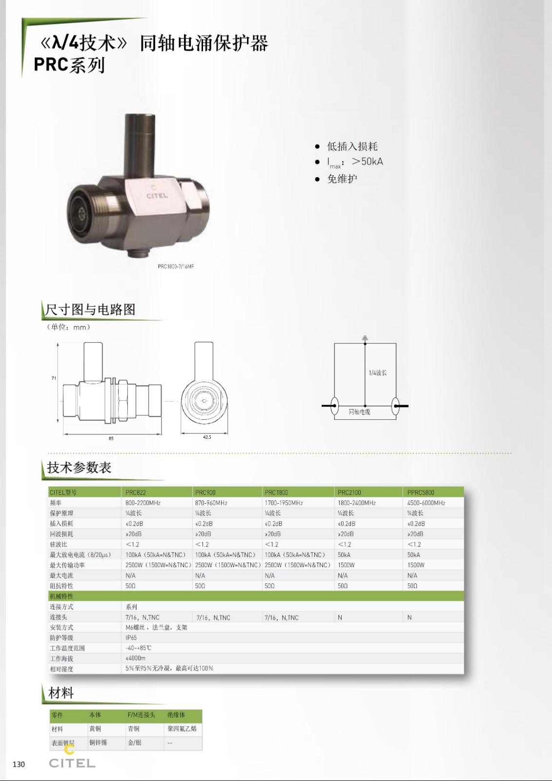 PRC822S-N同軸（天饋線）電涌保護(hù)器技術(shù)參數(shù)