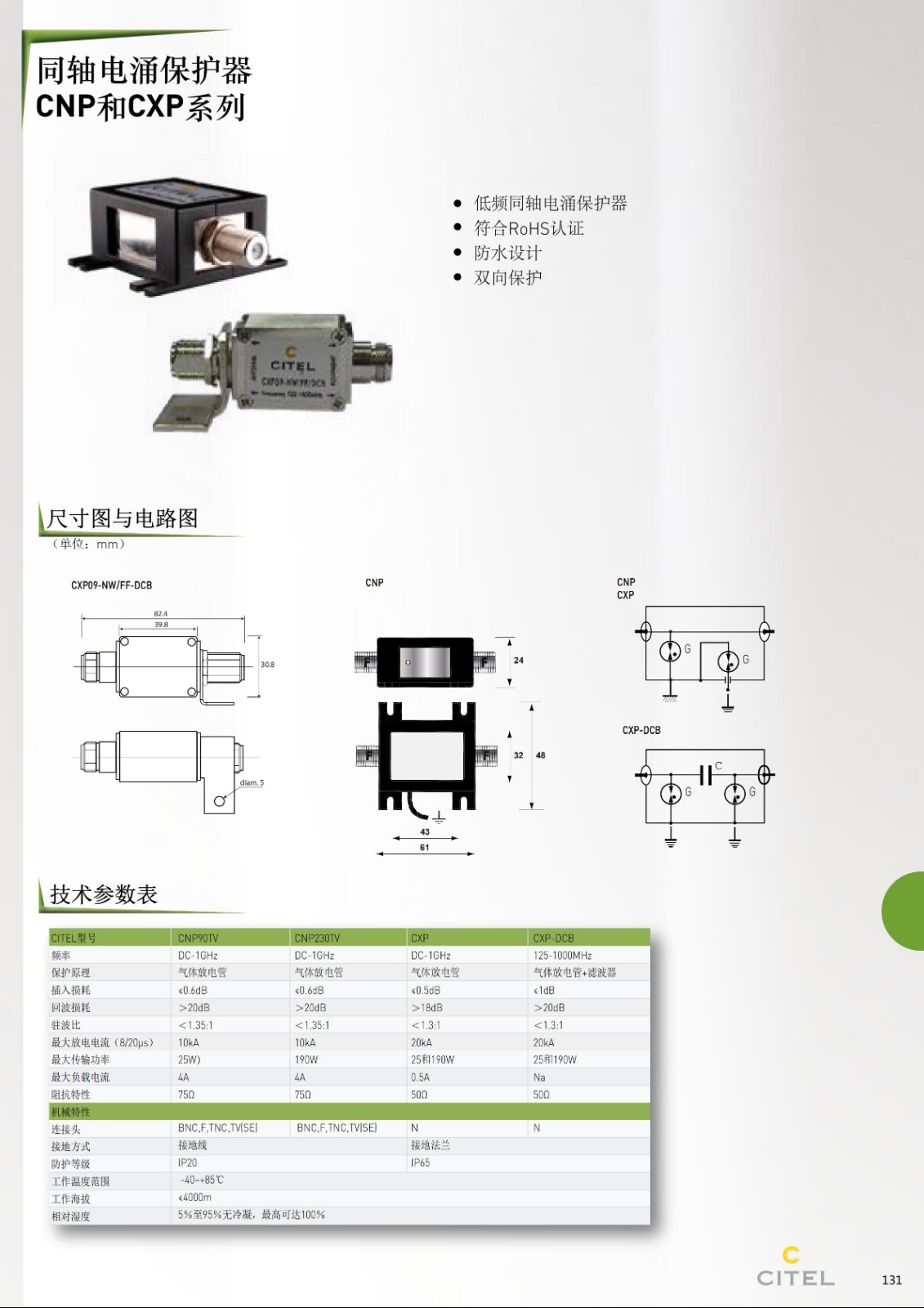 CXP系列同軸（天饋線）電涌保護(hù)器技術(shù)參數(shù)