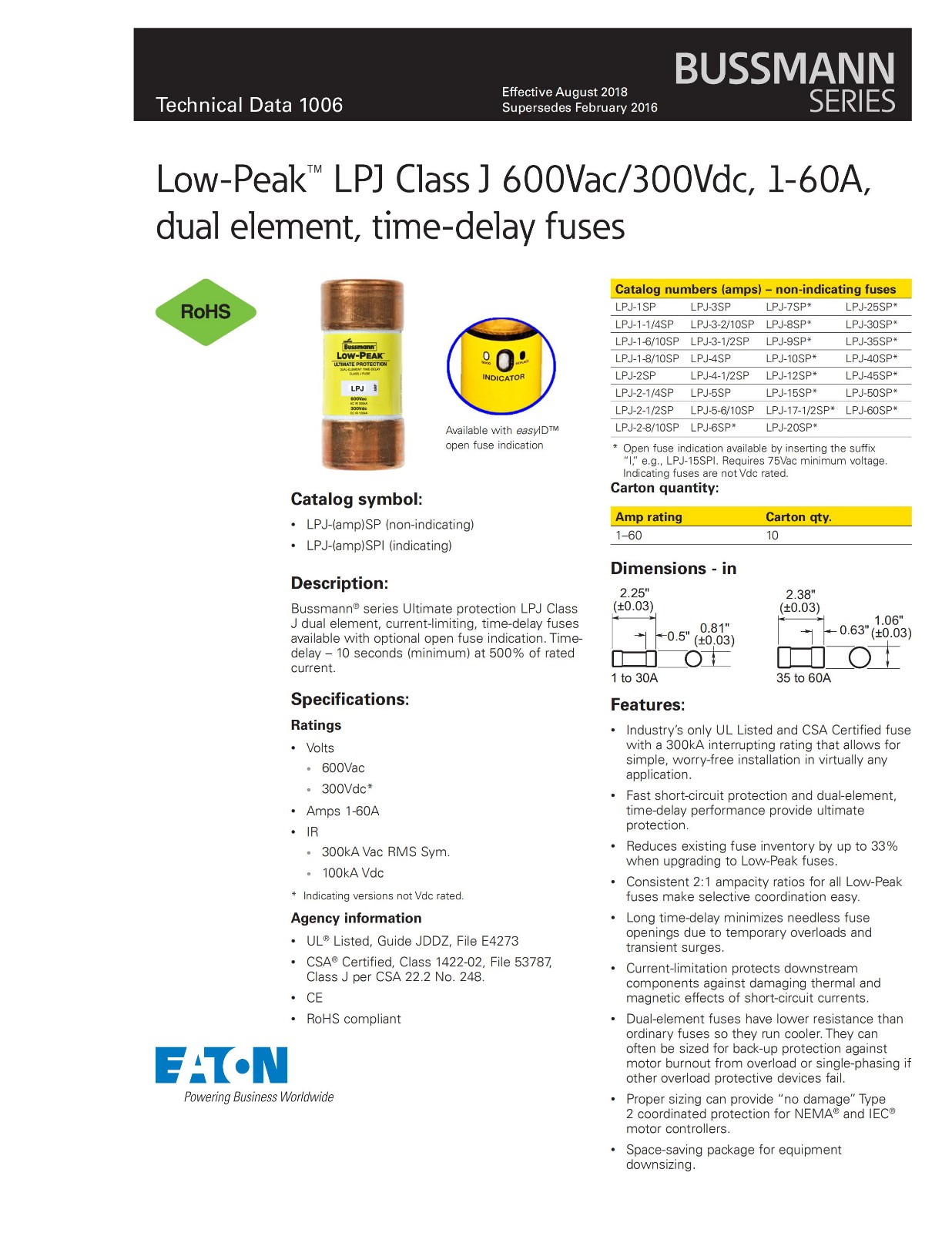 LPJ系列美標(biāo)熔斷器選型