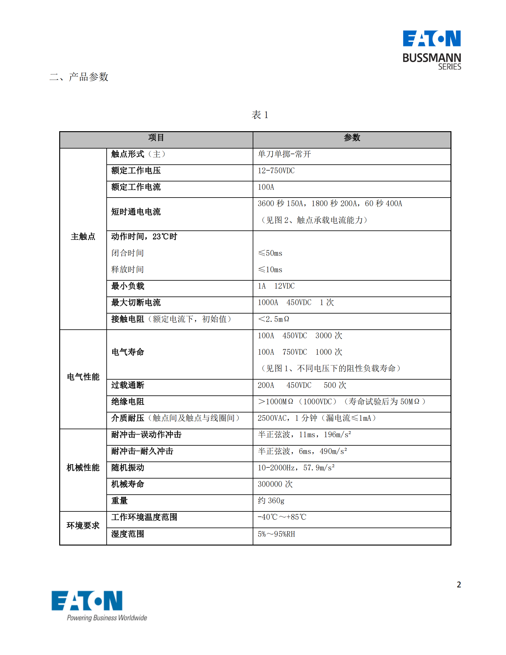 EVC-AB-100S直流接觸器產(chǎn)品參數(shù)