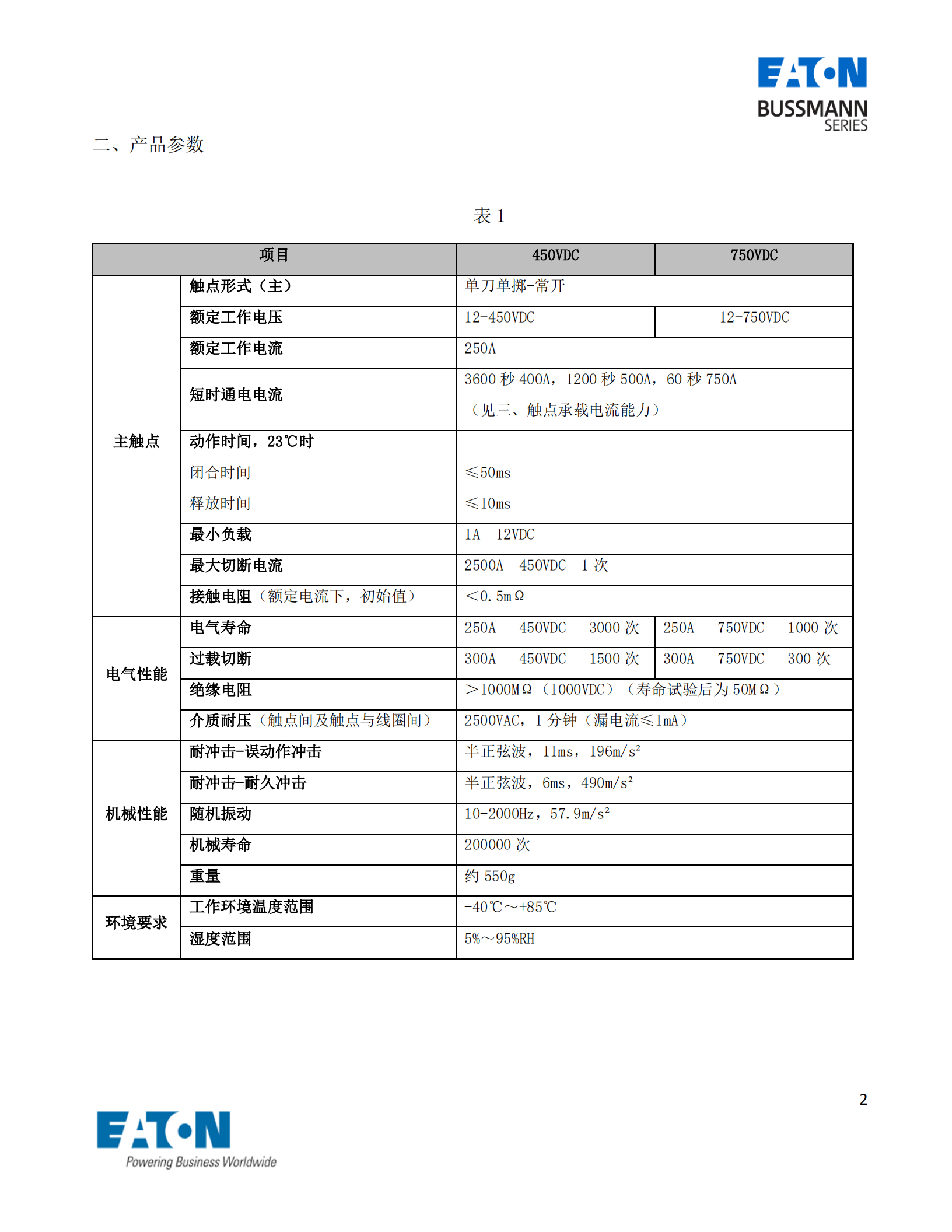 EVC-AB-250S直流接觸器產(chǎn)品參數(shù)